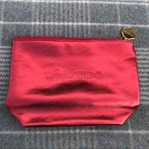 Shiseido Red makeup pouch bag w/ gold hardware